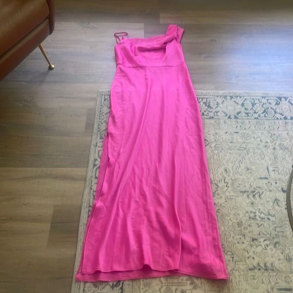 Nasty Gal Hot Pink One Shoulder Cowl Neck Satin Maxi Dress - Picture 3 of 9